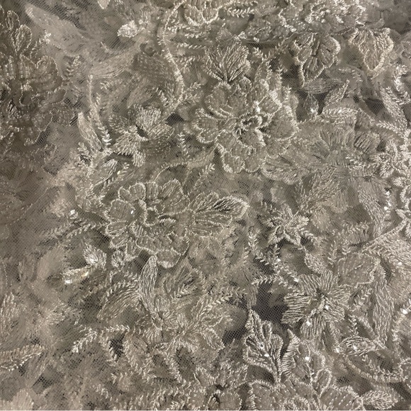White Bridal Lace Embroidered / Embellish Flowers on Mesh Fabric 1 Yard By 57” W - Picture 3 of 5